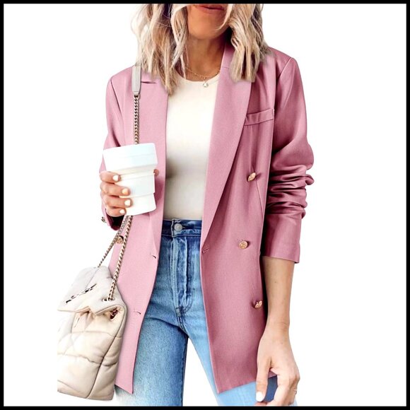 Double Breasted Blazer Jacket Slim Fit Long Sleeve Work Office Casual - Picture 1 of 7